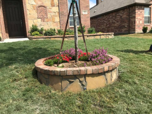 Custom Stone and Brick Tree Surround Flowerbed