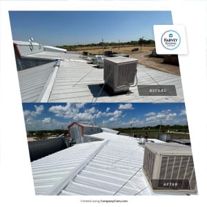 Commercial Metal Roof Before and After Spray Foam Insulation and Silicone Roof Coating