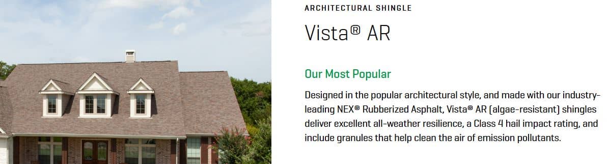 Malarkey Vista Shingles Product Info Graphic