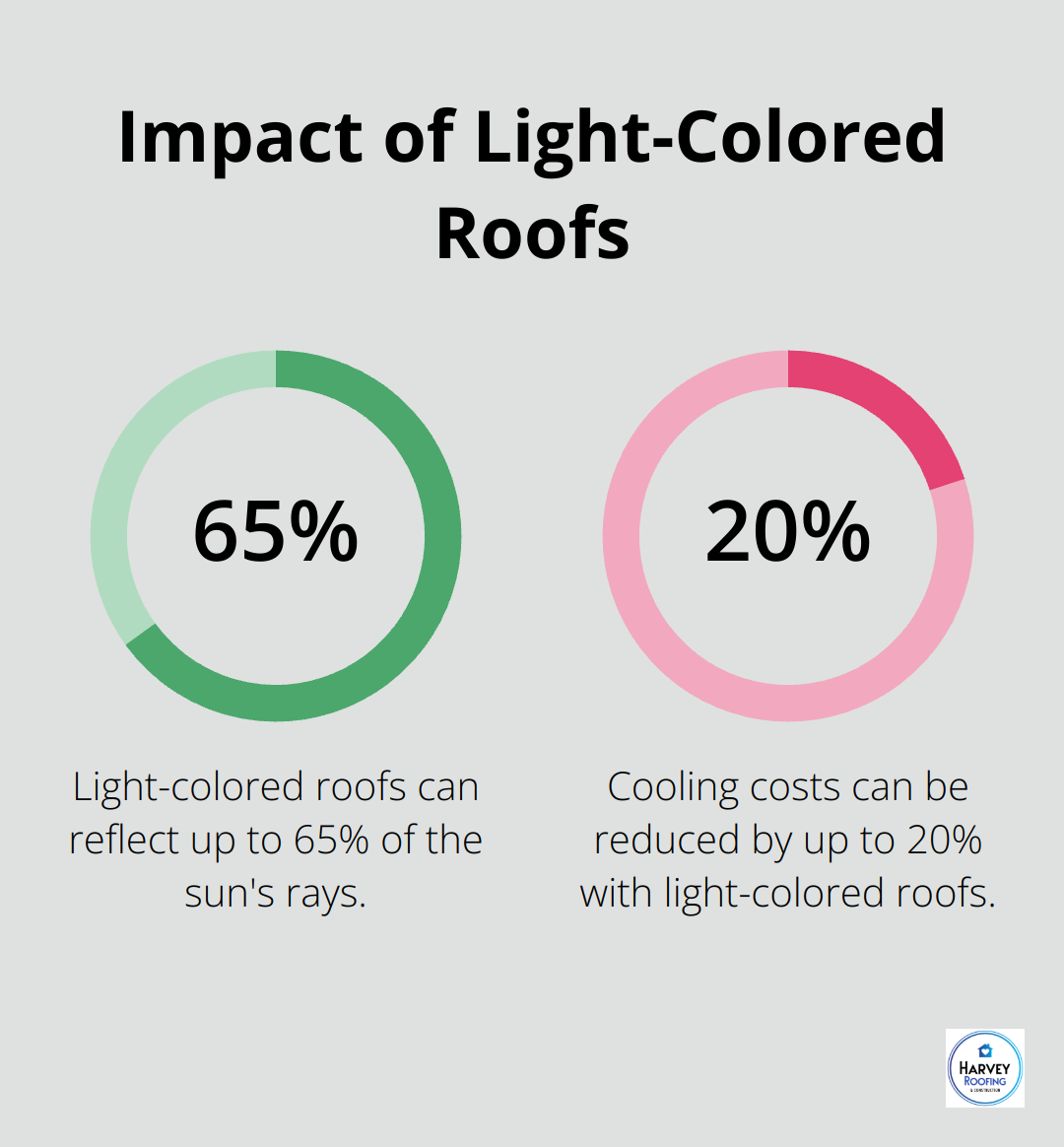 Chart showing that light-colored roofs can reflect 65% of sun's rays and reduce cooling costs by 15-20%